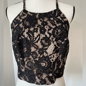 Gianni Bini size 12 new with tags halter crop zippered back black lace top NWT